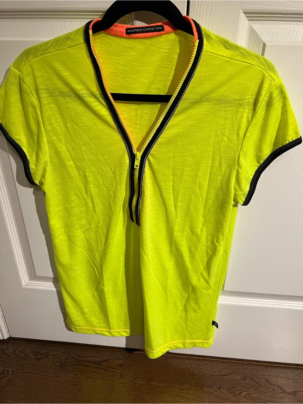 Andrew Christian Neon Yellow Short Sleeve Zip Tee